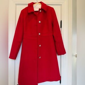 J. Crew mercantile Bright Red Wool Trench Coat with Jeweled Buttons
